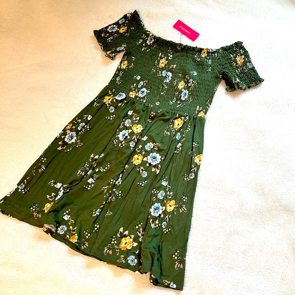 Sage Green - Floral - Off the shoulder Dress
